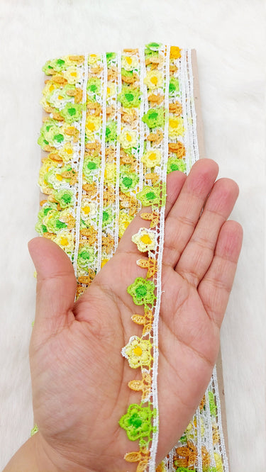 Multicoloured Floral Fringe Trim, Polyester Floral Embroidered Crafting Edging Lace Trim, Trim by 10 Yards